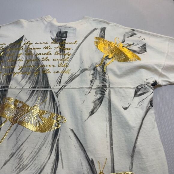 Spirit Jersey Dragonfly Metallic Gold Foil Feather Top T-Shirt Size Medium - Picture 11 of 13
